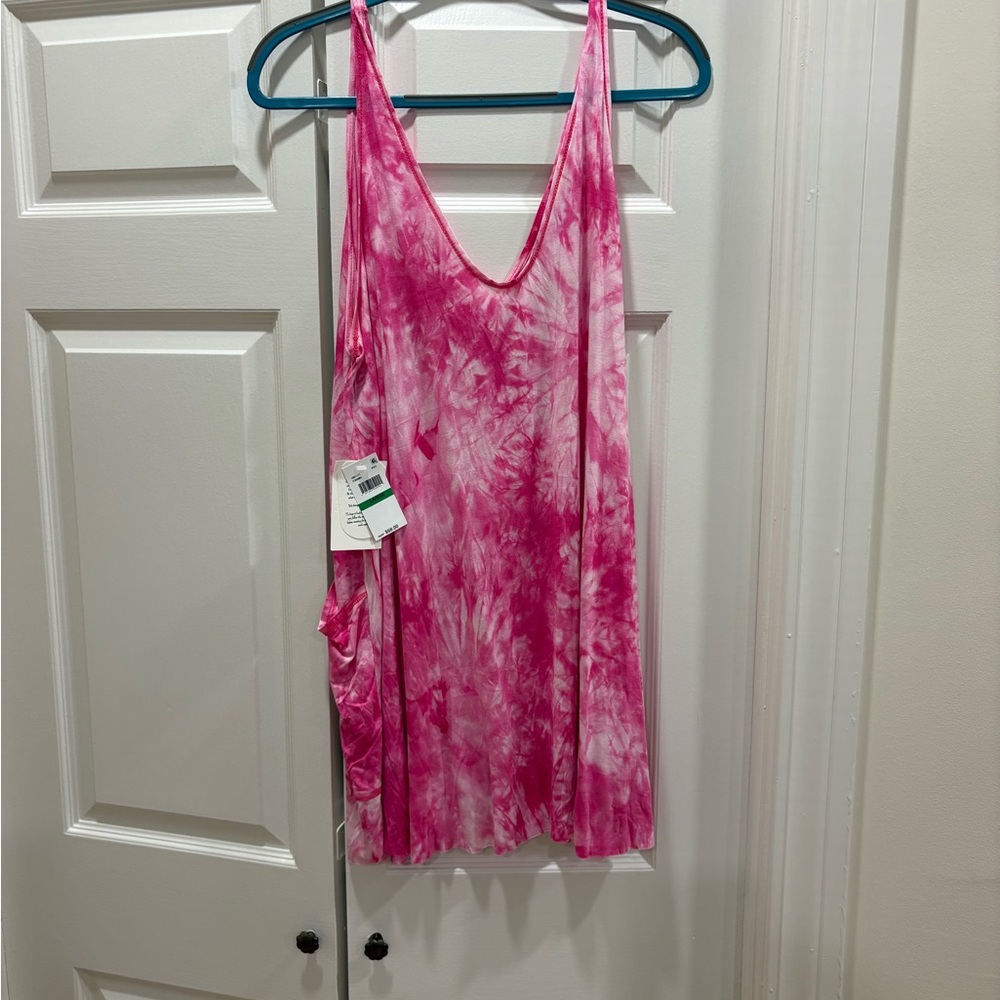 BECCA Pink and White Tie-Dye V-Neck Cover Up Dress